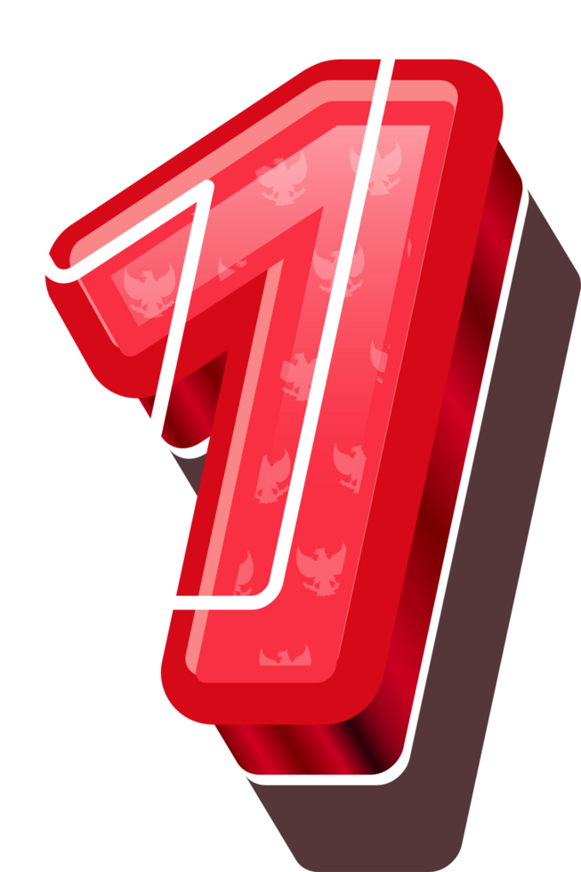3D Red Bold Indonesia Number 1 png
