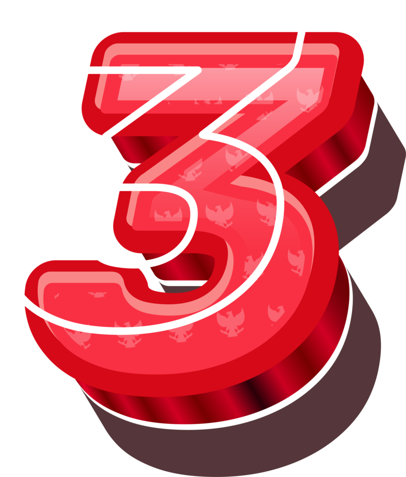 3D Red Bold Indonesia Number 3 png