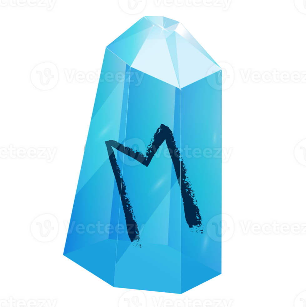 Crystal with Texture Rune Ehwaz. Curative Transparent Healing Quartz. Blue Clear Bright Gem. Magic Stone png