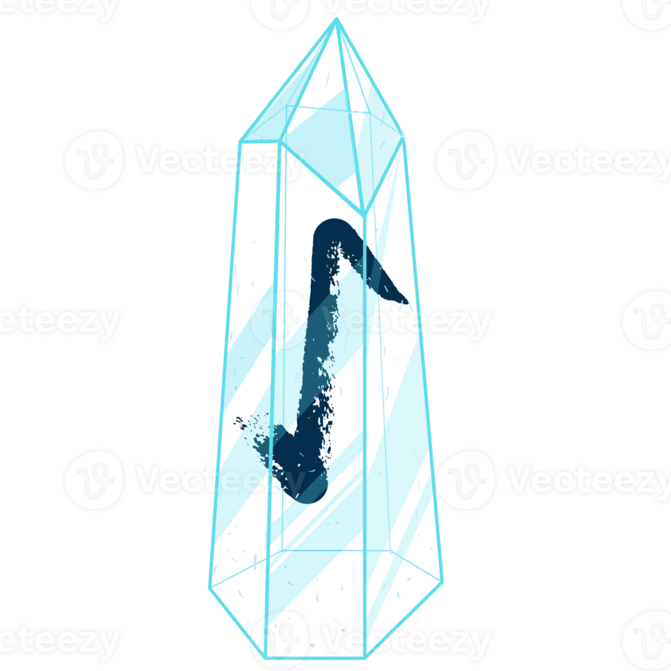 Line Art Crystal with Rune Eihwaz. Curative Transparent Healing Quartz. Blue Clear Bright Gem. Magic Stone png