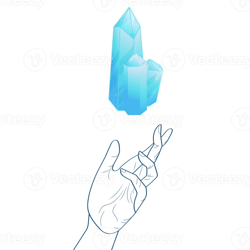 Celestial Mystical Line Hands with Blue Gradient Quartz Crystal. Esoteric Symbols png