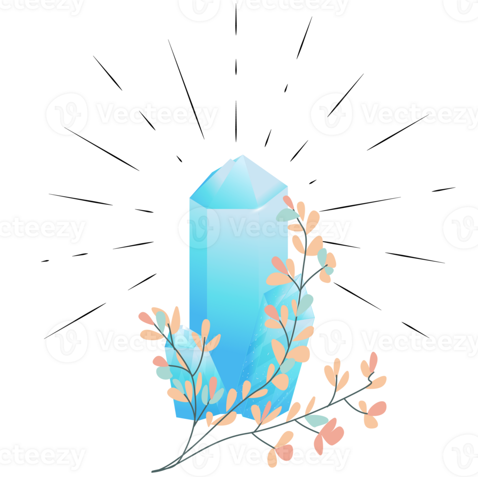 Crystal. Curative Transparent Healing Quartz. Gradient Clear Bright Gem with Flower. Floral Magic Stone png