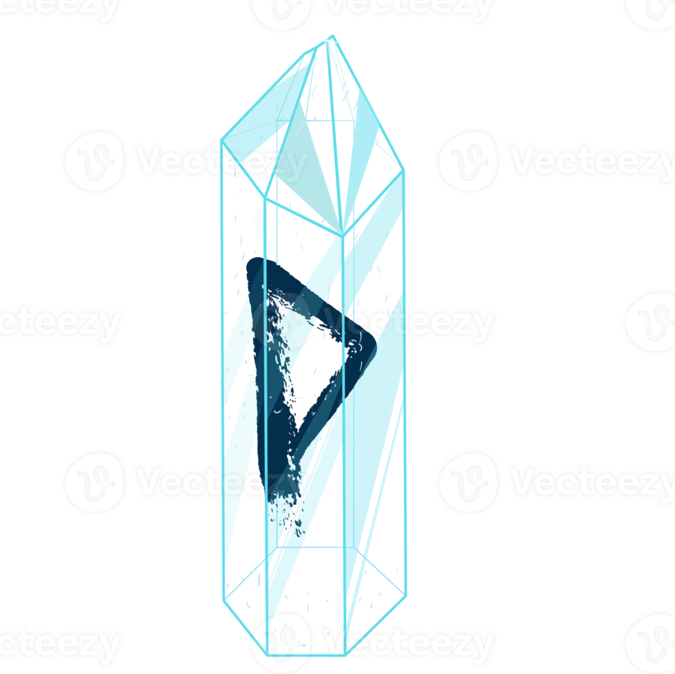 Line Art Crystal with Rune Wunjo. Curative Transparent Healing Quartz. Blue Clear Bright Gem. Magic Stone png