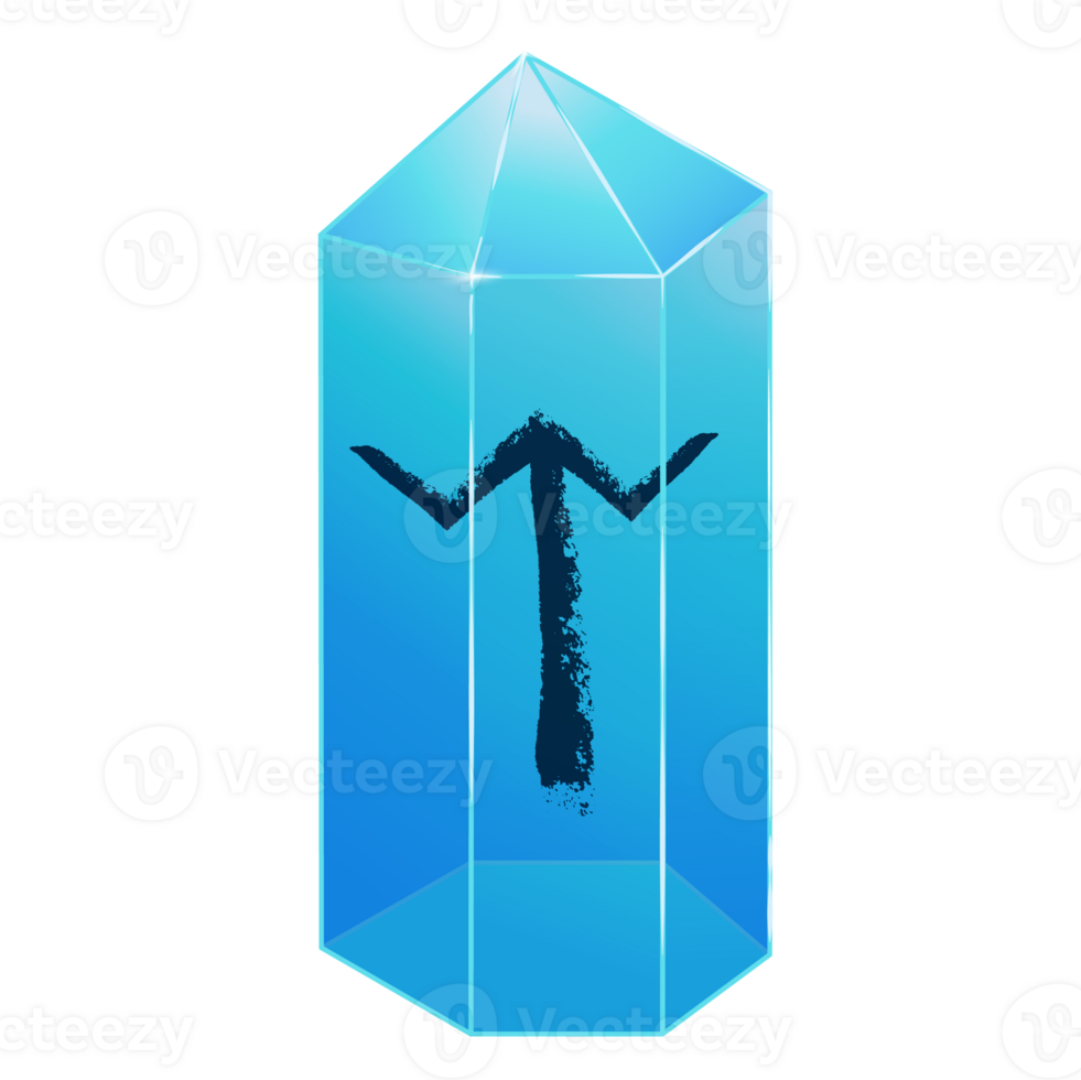 Crystal with Texture Rune Ear. Curative Transparent Healing Quartz. Blue Clear Bright Gem. Magic Stone png