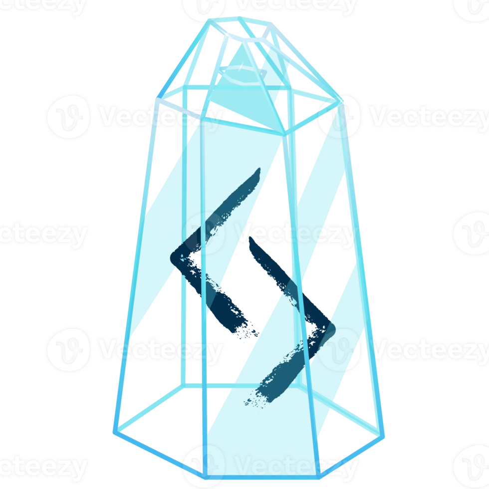 Line Art Crystal with Rune Jera. Curative Transparent Healing Quartz. Blue Clear Bright Gem. Magic Stone png