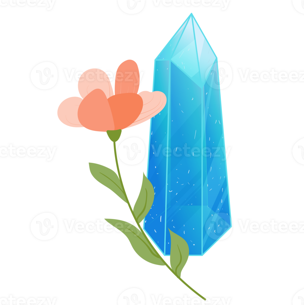 Crystal. Curative Transparent Healing Quartz. Gradient Clear Bright Gem with Flower. Floral Magic Stone png
