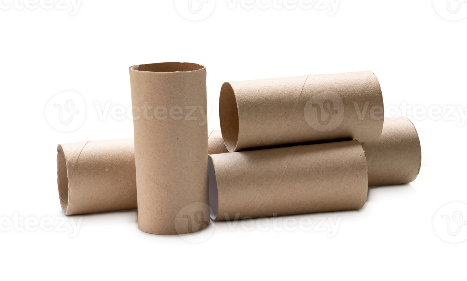 Long and short tissue paper cores in stack isolated with clipping path and shadow in png file format.