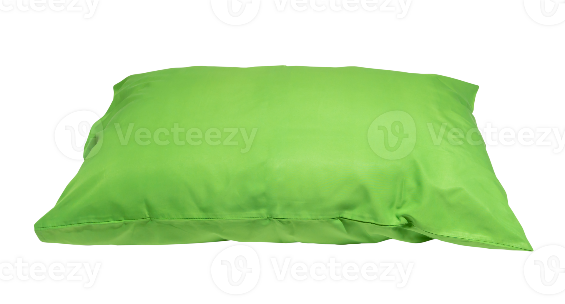 Green pillow after guest's use at hotel or resort room isolated with