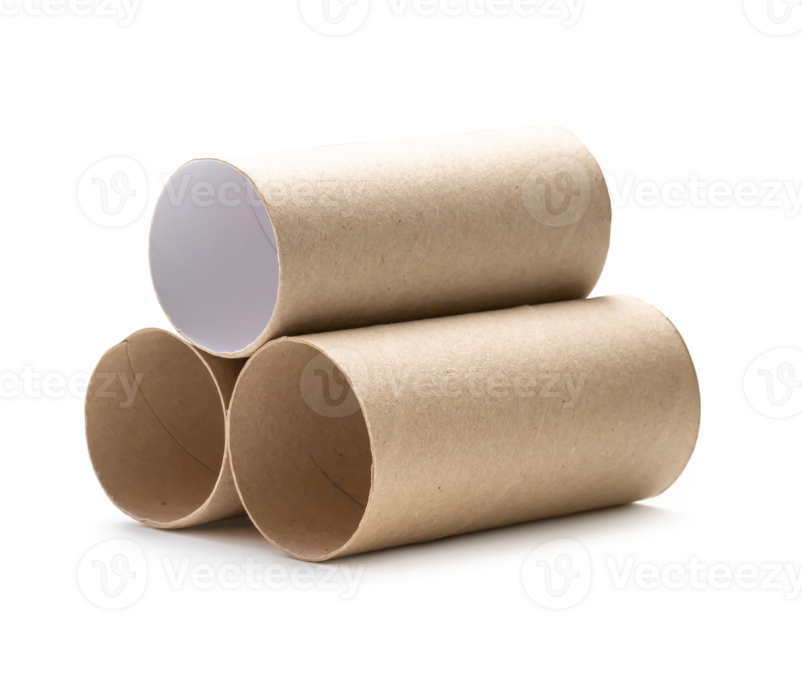 Short tissue paper cores in stack isolated with clipping path and shadow in png file format.