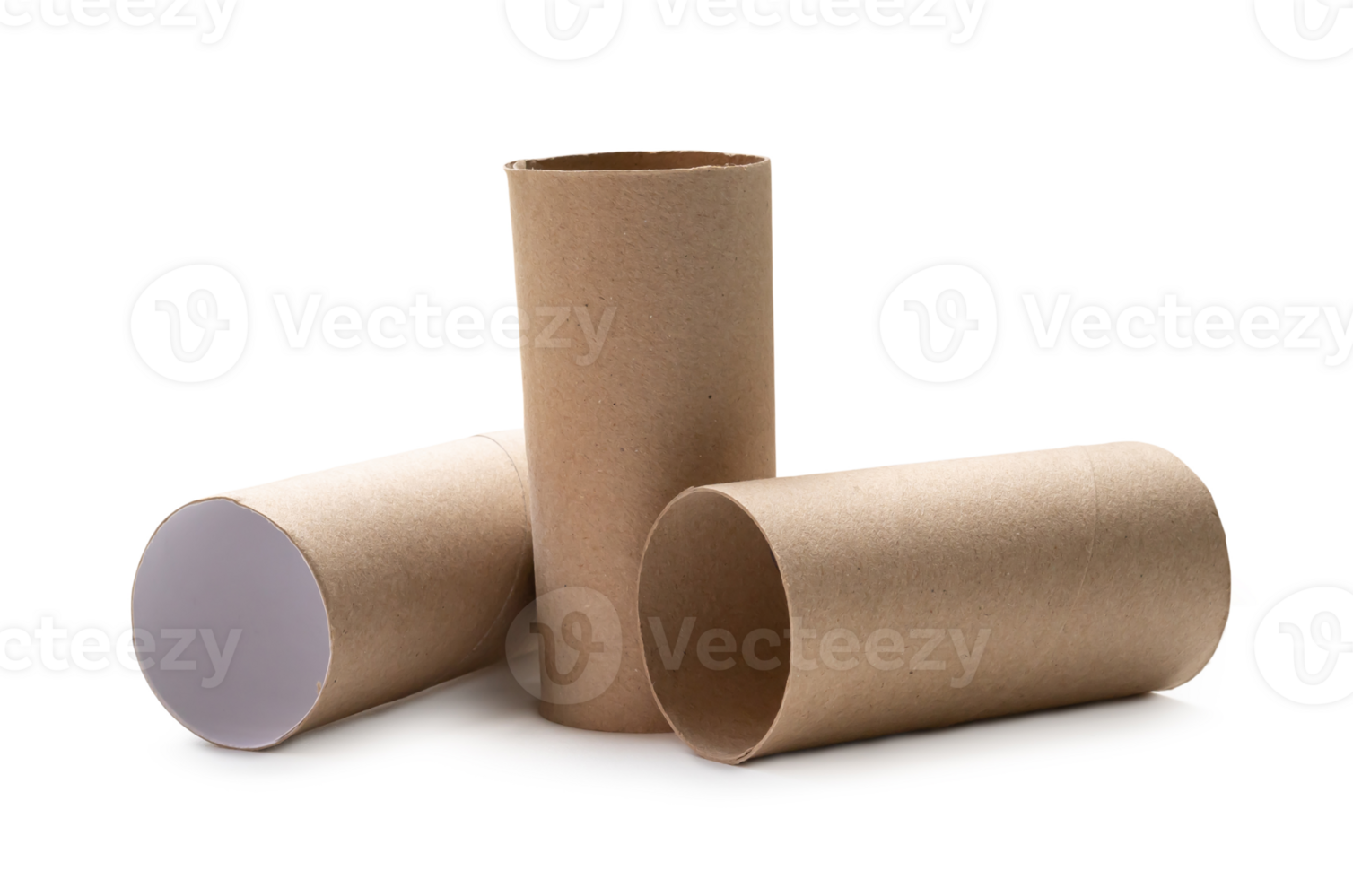 Short tissue paper cores in stack isolated with clipping path. and shadow in png file format