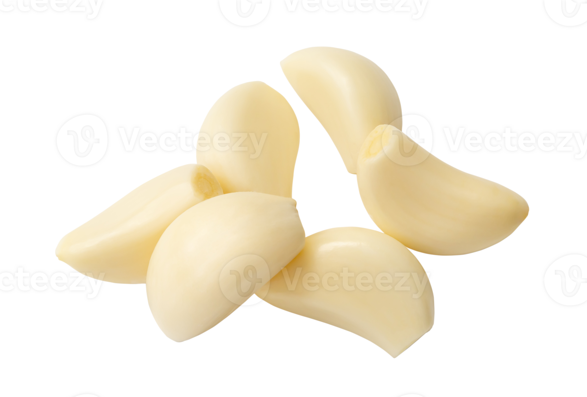 Peeled garlic cloves in stack isolated with clipping path in png file
