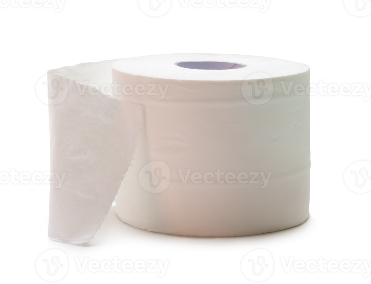 Single roll of white tissue paper or napkin prepared for use in toilet or restroom isolated with clipping path and shadow in png file format.