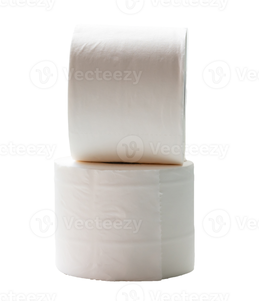 Two rolls of white tissue paper or napkin is stack isolated with clipping path. in png file format