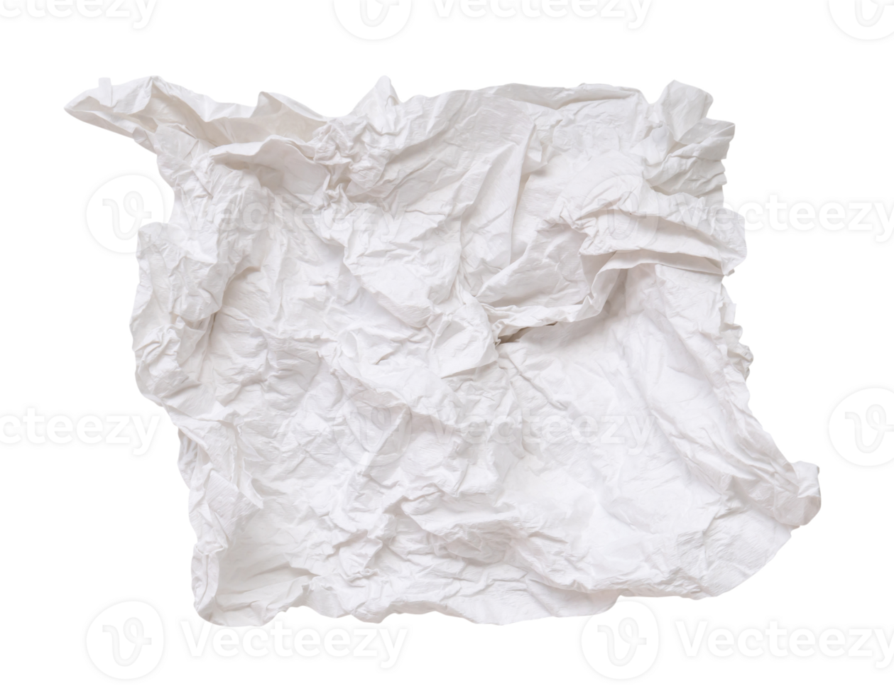 Single screwed or crumpled tissue paper or napkin in strange shape after use in toilet or restroom isolated with clipping path in png file format