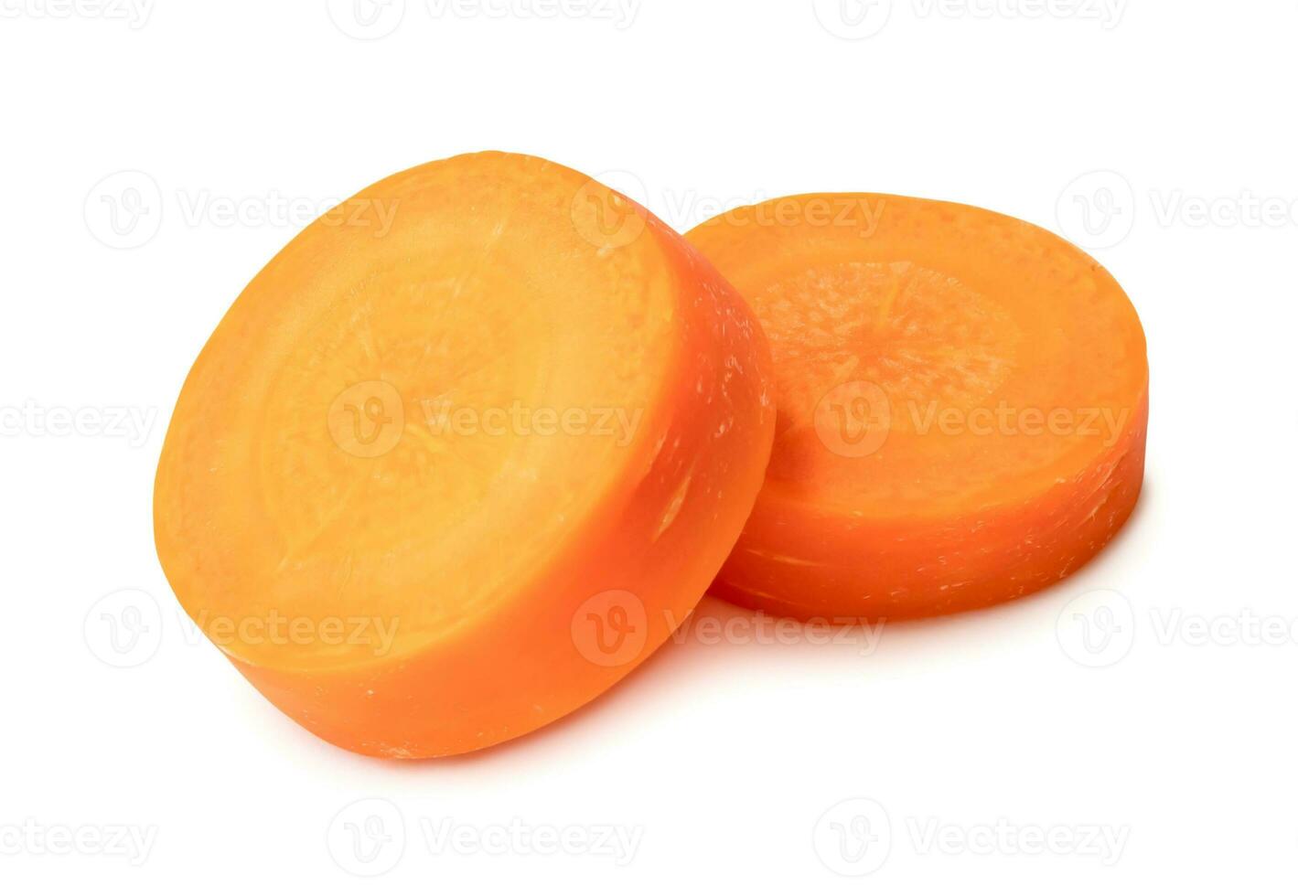 Two fresh beautiful orange carrot slices isolated on white background witch clipping path. Front view. photo