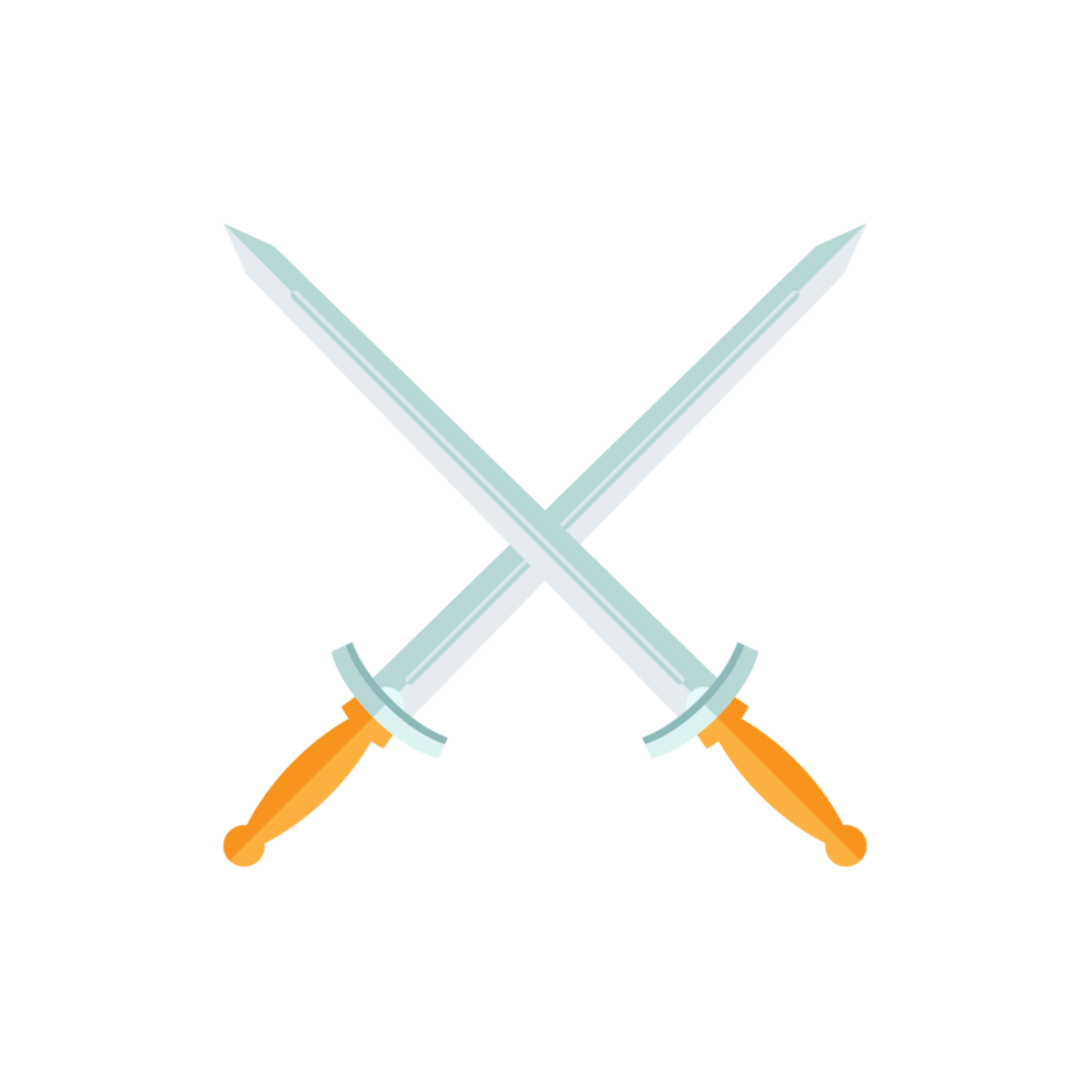 Cartoon game sword on transparent background. Crossed Knight Sword Ancient Weapon Cartoon Design png