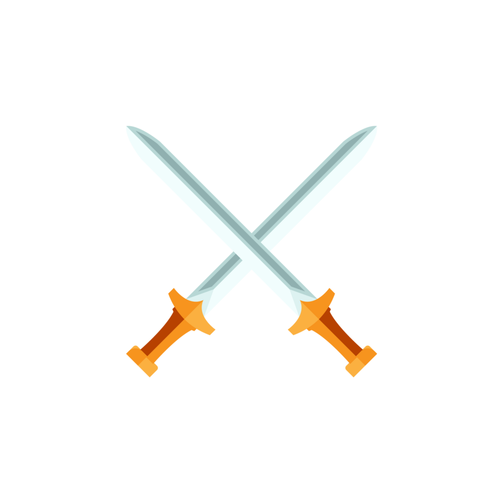 Cartoon game sword on transparent background. Crossed Knight Sword Ancient Weapon Cartoon Design png