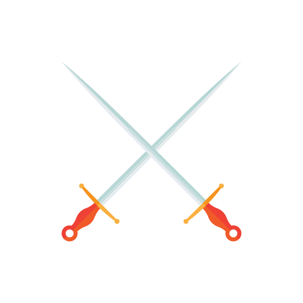 Cartoon game sword on transparent background. Crossed Knight Sword Ancient Weapon Cartoon Design png