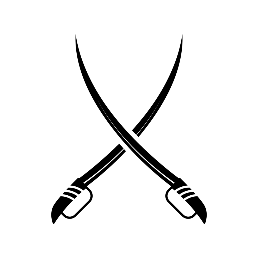 Black Sword on transparent background. Crossed Knight Sword Ancient Weapon Cartoon Design png