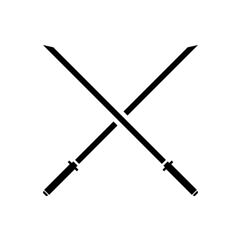 Black Sword on transparent background. Crossed Knight Sword Ancient Weapon Cartoon Design png