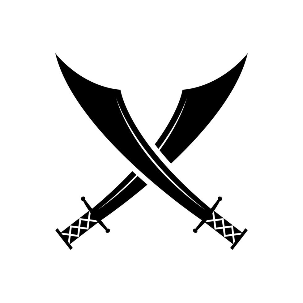 Black Sword on transparent background. Crossed Knight Sword Ancient Weapon Cartoon Design png