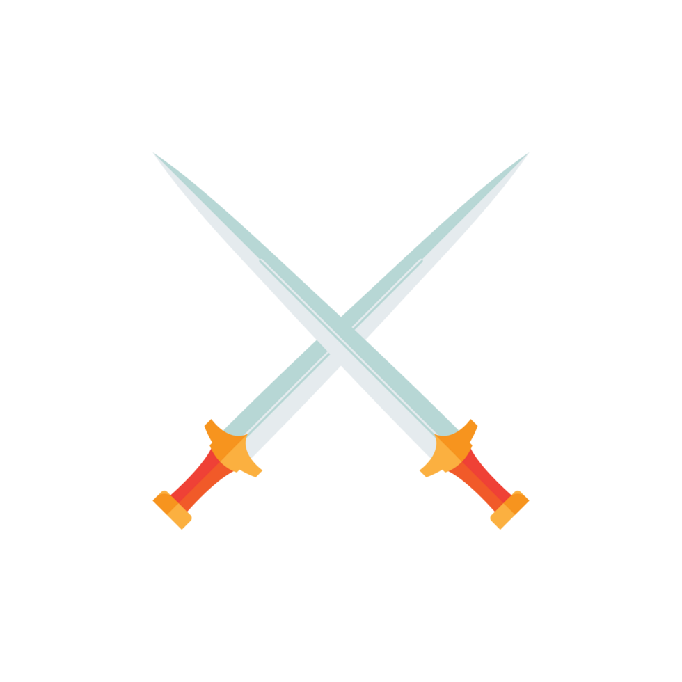Cartoon game sword on transparent background. Crossed Knight Sword Ancient Weapon Cartoon Design png