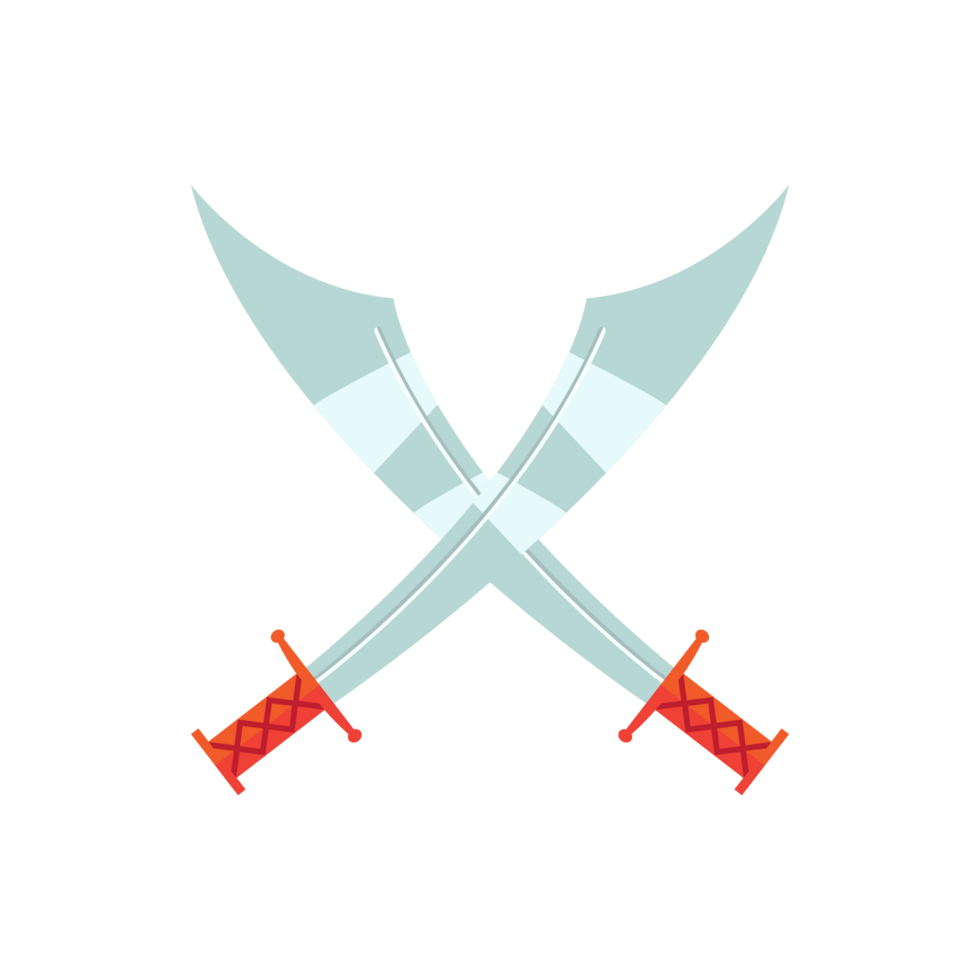 Cartoon game sword on transparent background. Crossed Knight Sword Ancient Weapon Cartoon Design png