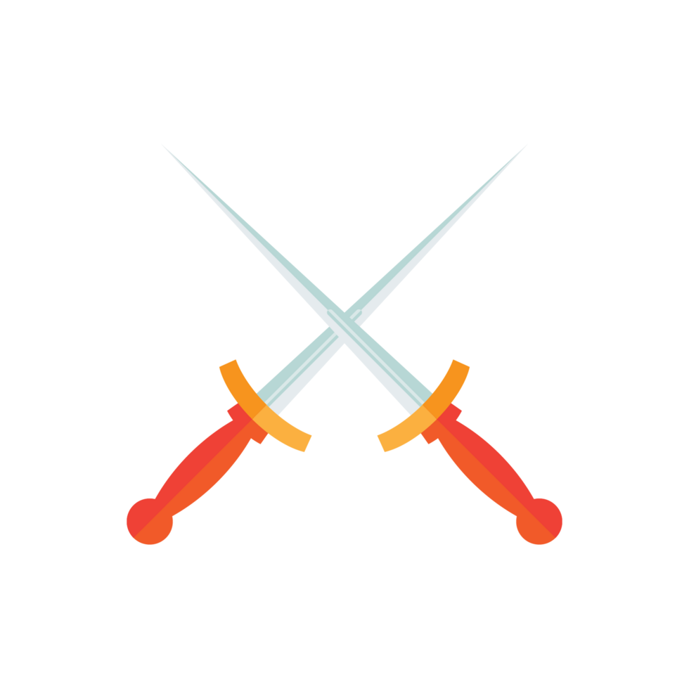 Cartoon game sword on transparent background. Crossed Knight Sword Ancient Weapon Cartoon Design png