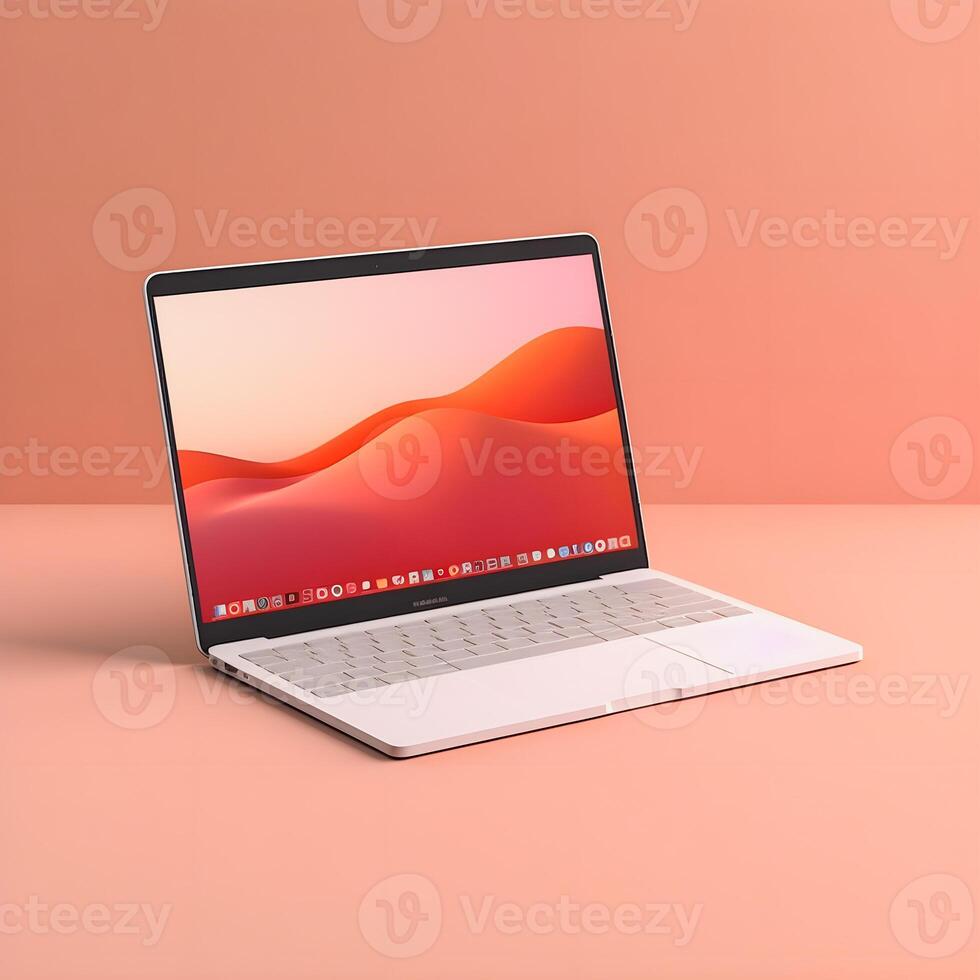 Sleek Laptop Mockup Trendy Background, High Quality and Realistic, Perfect for Marketing photo