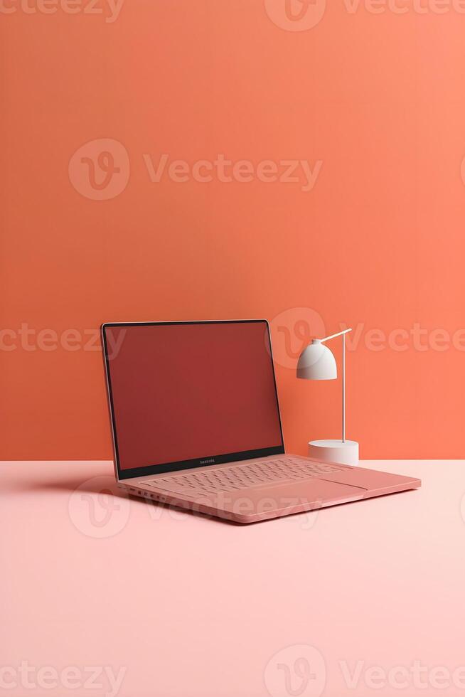 Sleek Laptop Mockup Trendy Background, High Quality and Realistic, Perfect for Marketing photo