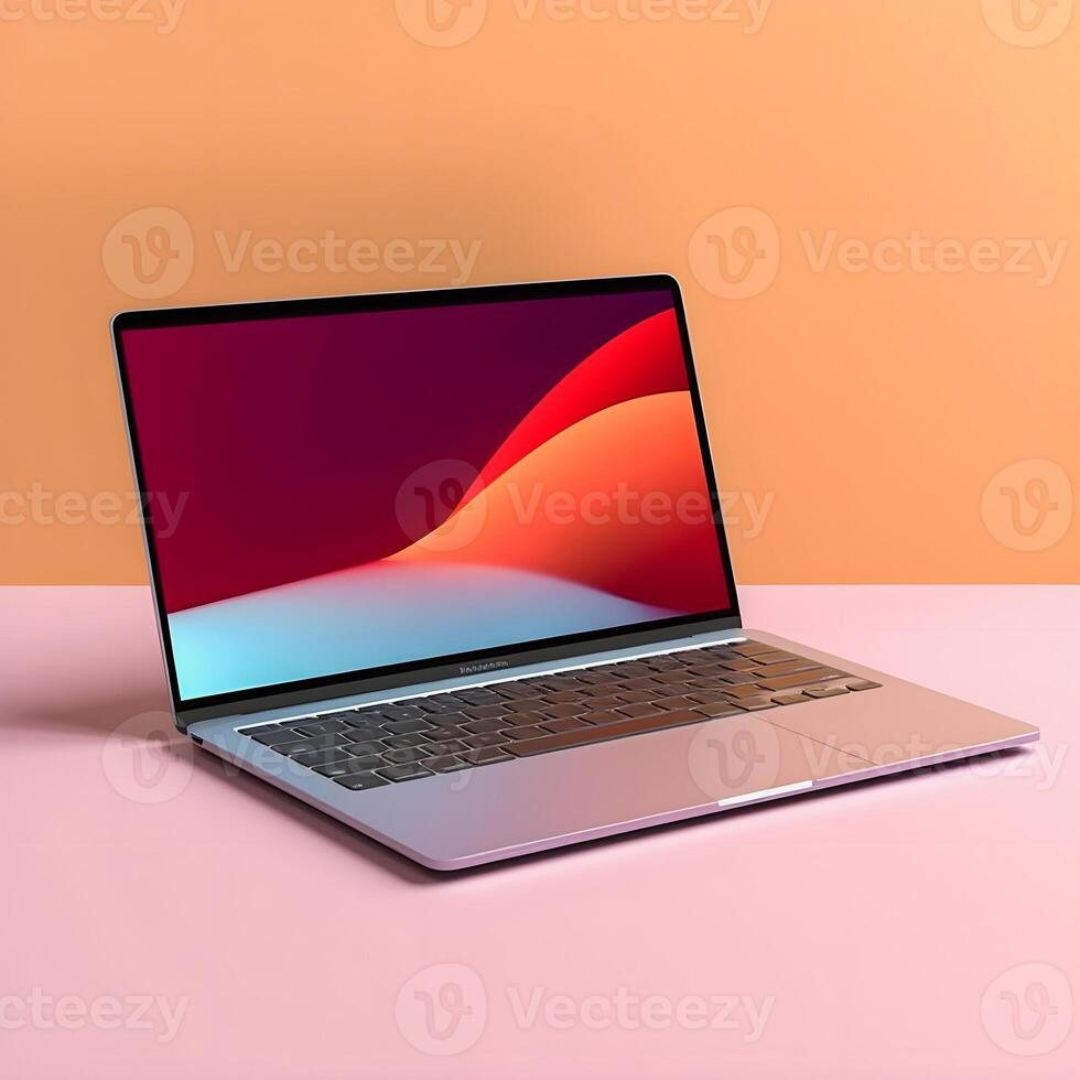 Sleek Laptop Mockup Trendy Background, High Quality and Realistic, Perfect for Marketing photo