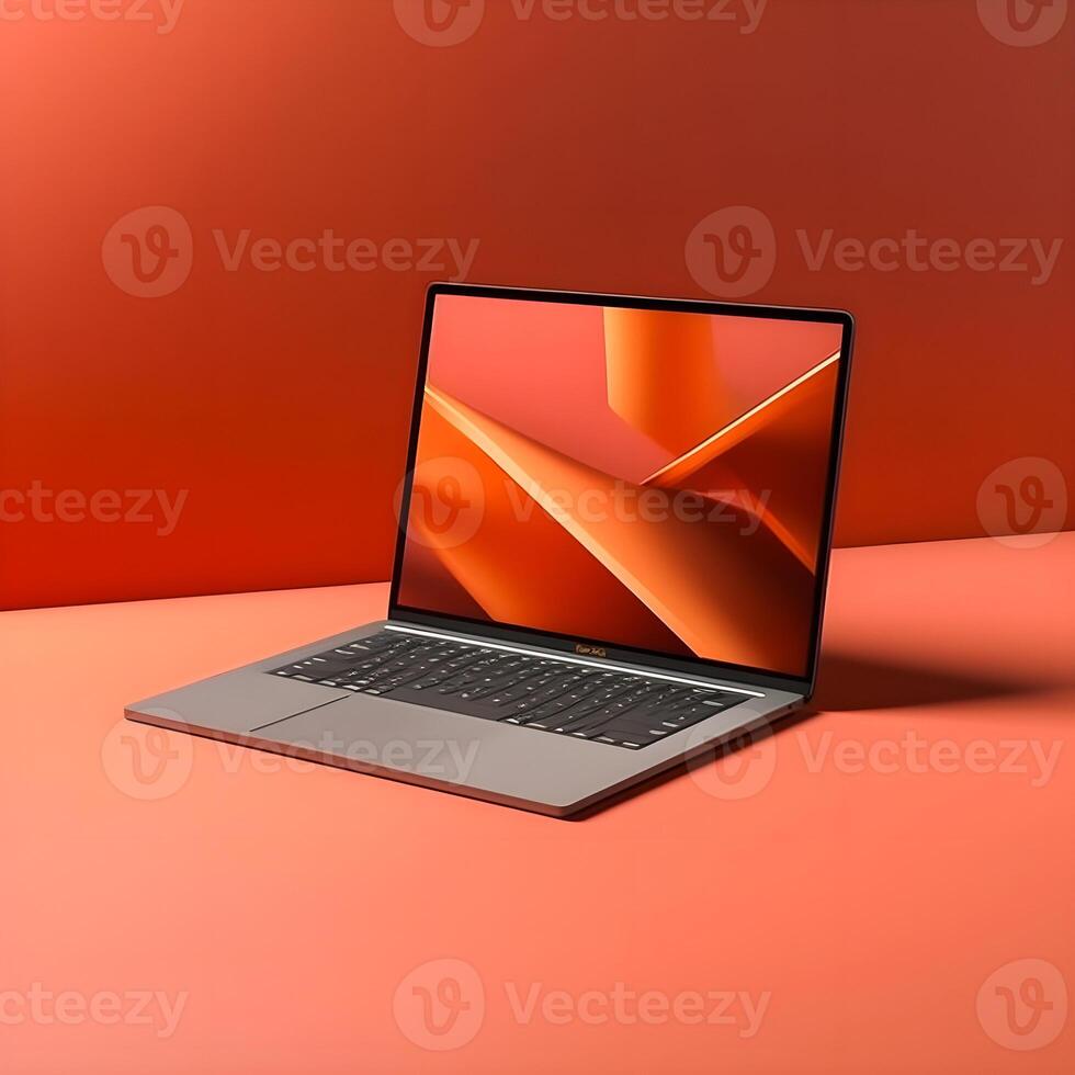 Sleek Laptop Mockup Trendy Background, High Quality and Realistic, Perfect for Marketing photo