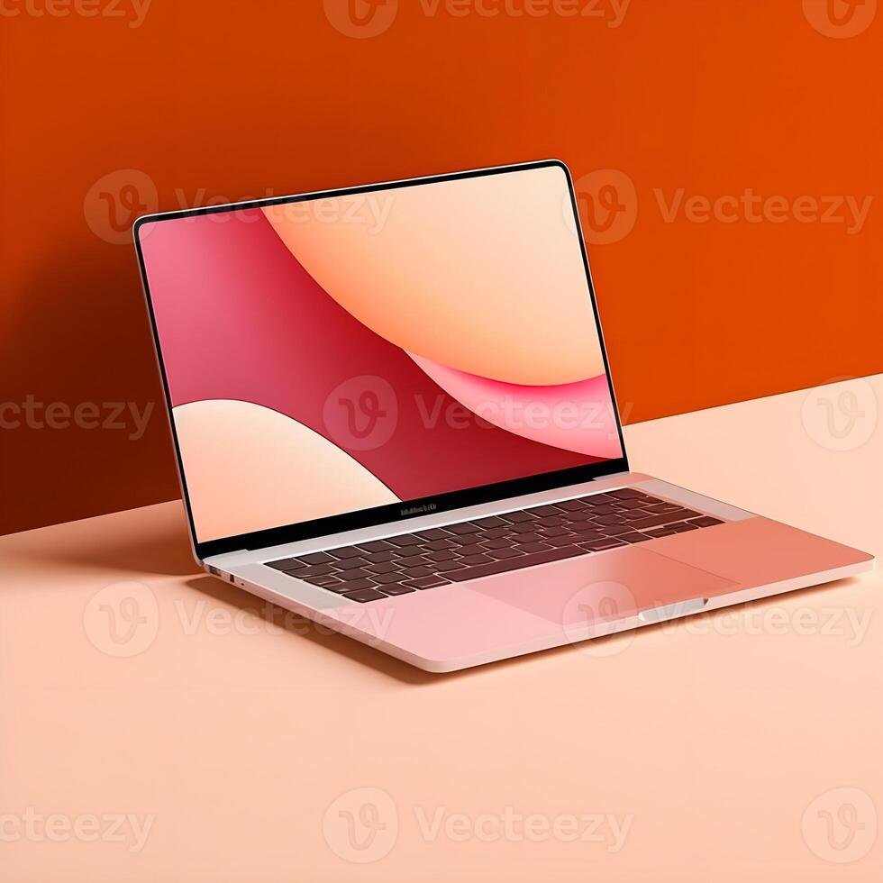 Sleek Laptop Mockup Trendy Background, High Quality and Realistic, Perfect for Marketing photo
