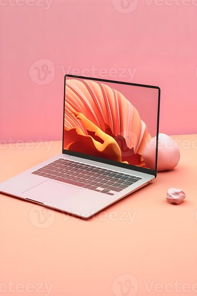 Sleek Laptop Mockup Trendy Background, High Quality and Realistic, Perfect for Marketing photo