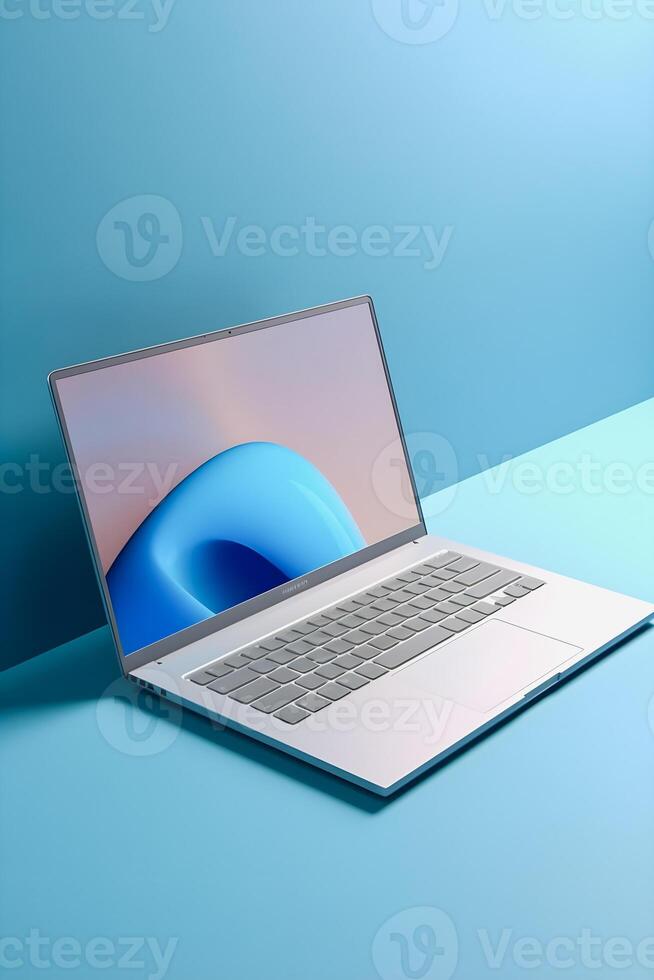 Sleek Laptop Mockup Trendy Background, High Quality and Realistic, Perfect for Marketing photo
