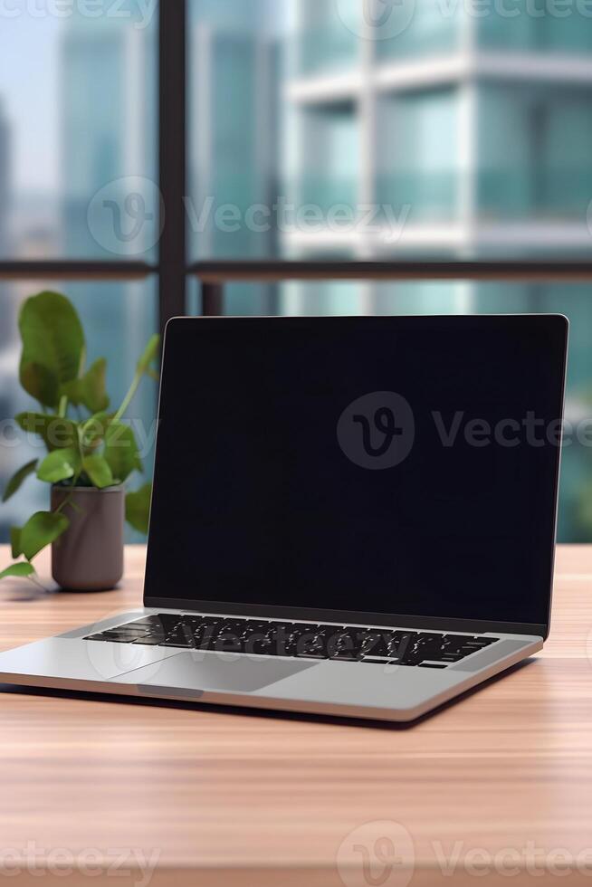 Sleek Laptop Mockup Trendy Background, High Quality and Realistic, Perfect for Marketing photo