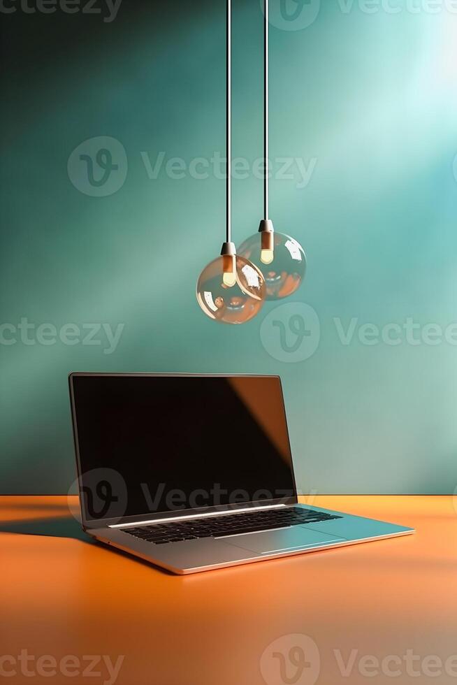 Sleek Laptop Mockup Trendy Background, High Quality and Realistic, Perfect for Marketing photo