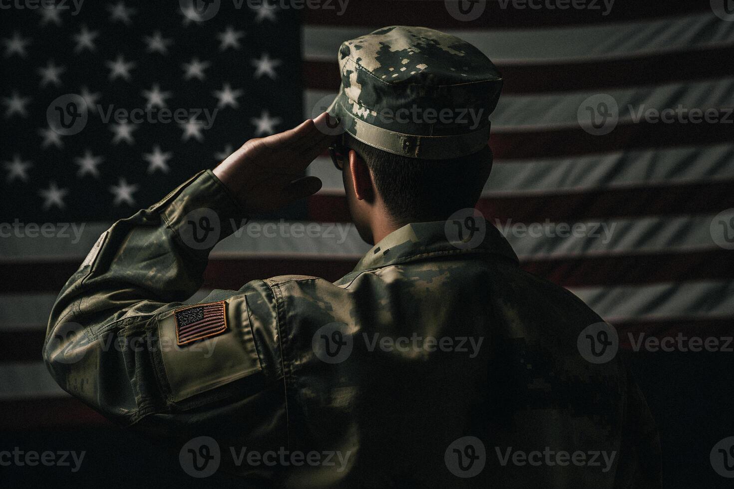 Respect and Honor A Captivating Back View Photography of Military Saluting the USA Flag, a Tribute to Patriotism and Sacrifice photo