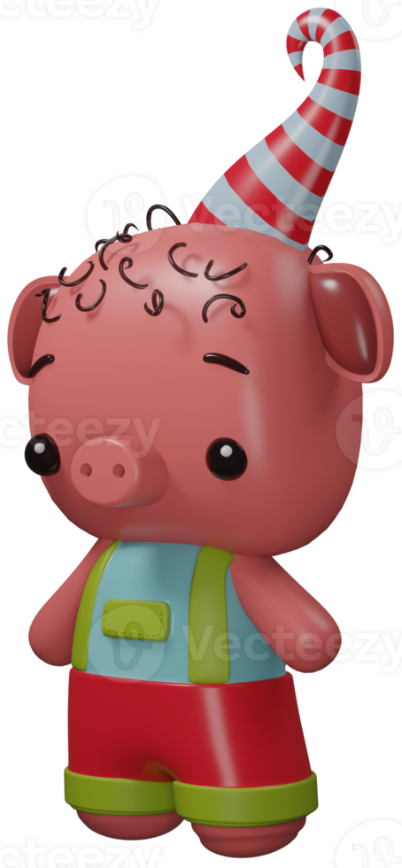 3d ilustração render personagem animal Rosa porco dentro roupas em transparente fundo png
