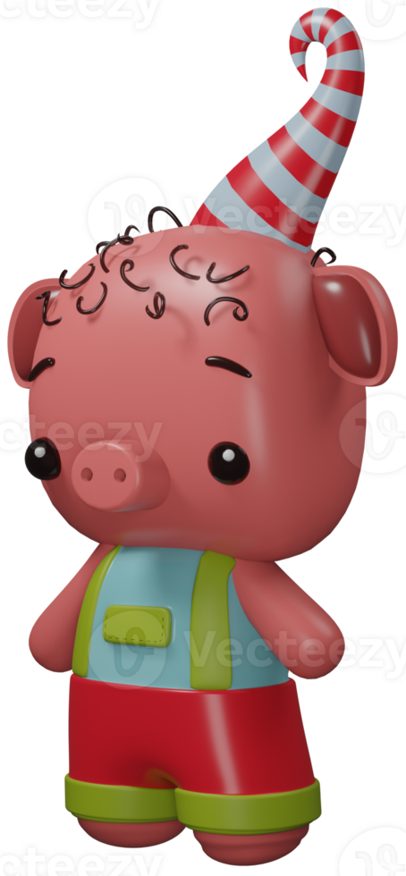 3D illustration render character animal pink pig in clothes on transparent background png