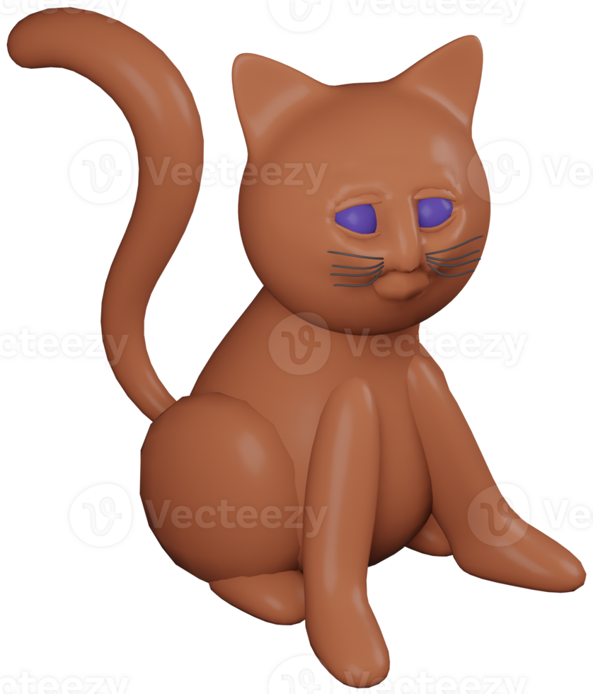 3D illustration render orange animal pet cat made of plasticine on transparent background png