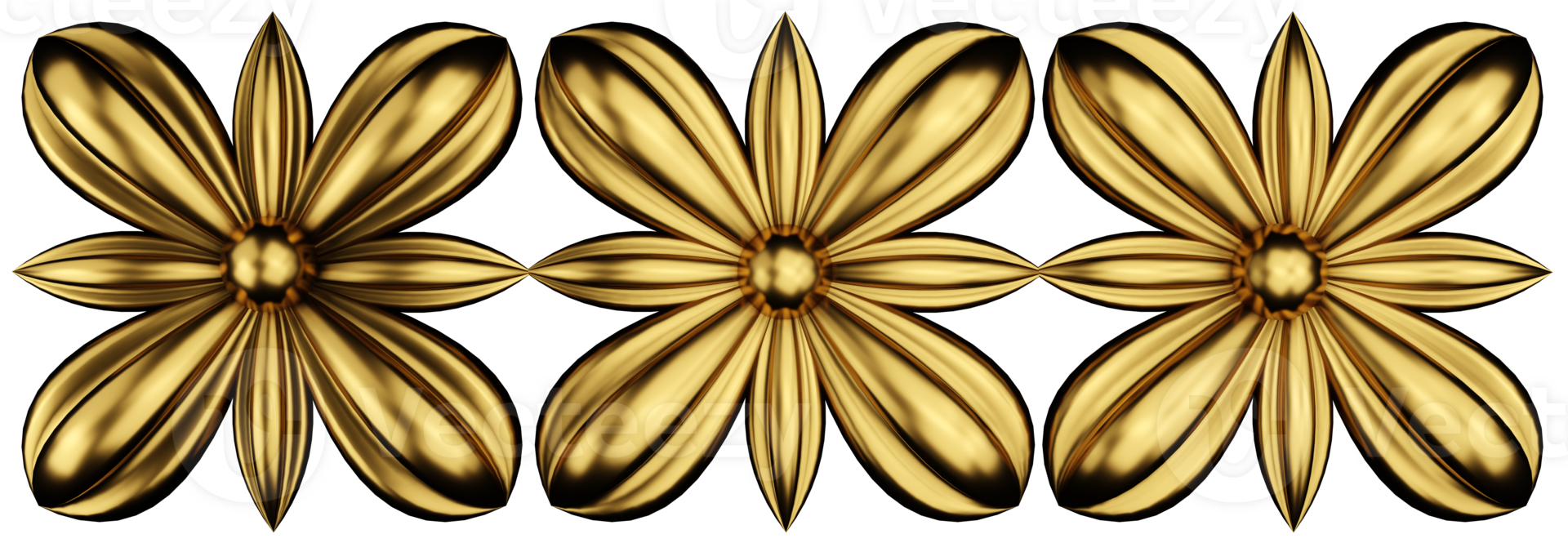 3D illustration render gold design elements on transparent background png