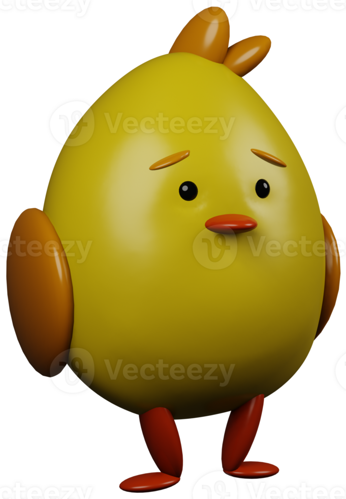 3d ilustração render amarelo personagem pintinho frango com laranja asas em transparente fundo png