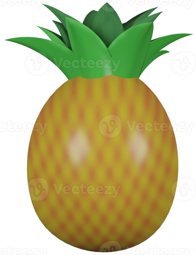 3d ilustración hacer amarillo piña Fruta con verde hojas en transparente antecedentes png