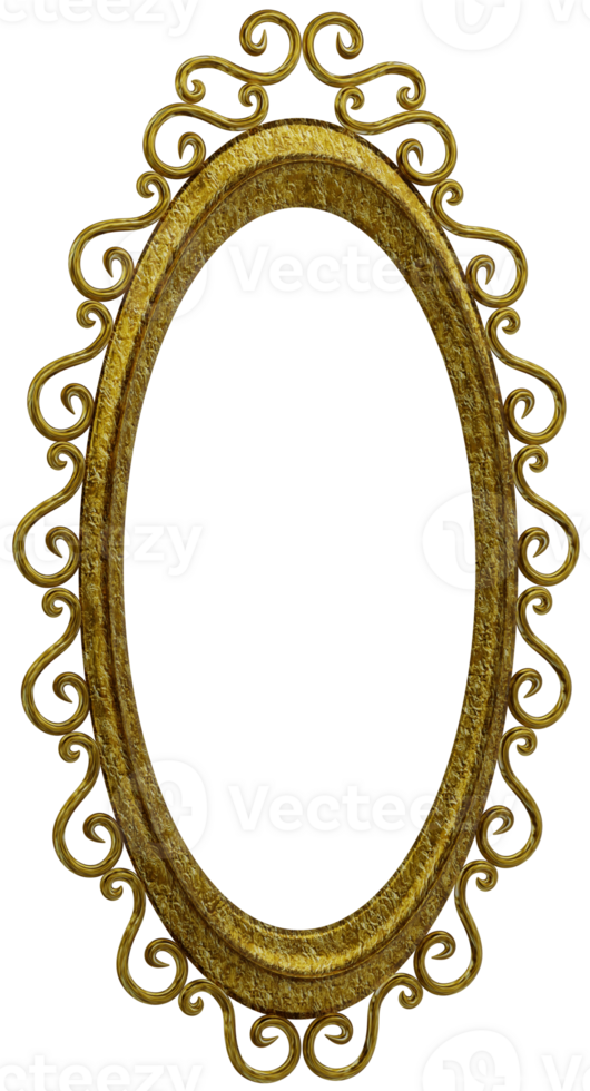 3d modell oval guld genombrutna ram på transparent bakgrund png