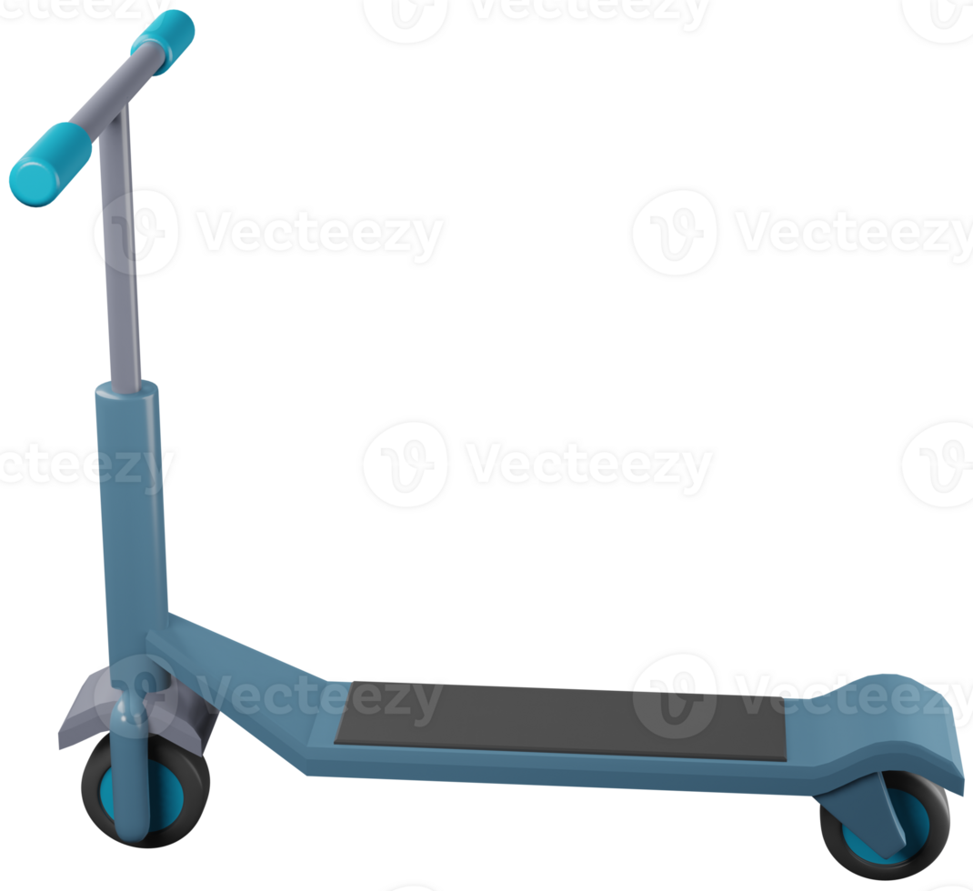 3D illustration render blue scooter children's model on wheels on transparent background png