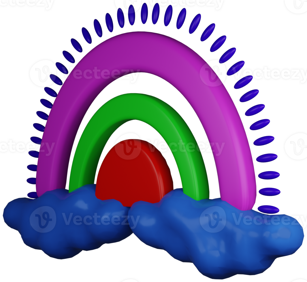 3d ilustração render arco Iris dentro nuvens brinquedo multicolorido em transparente fundo png