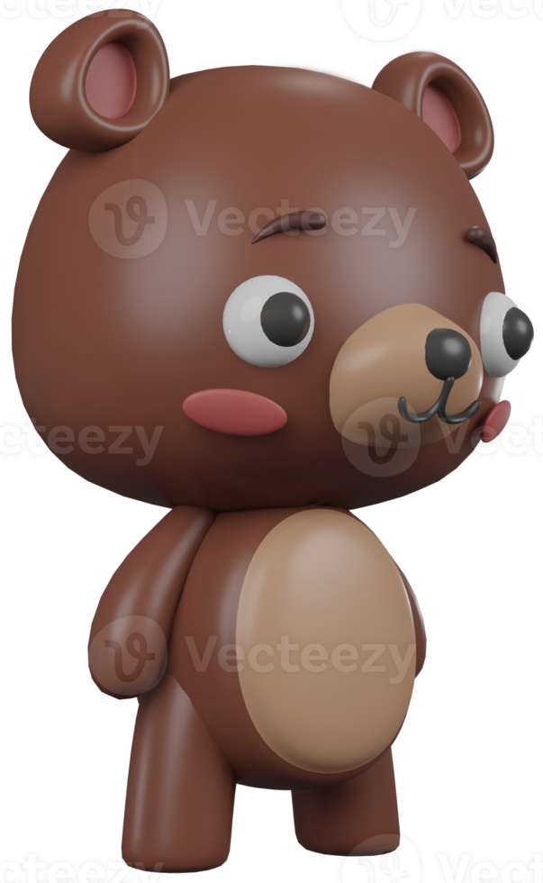 3D illustration render animal brown character bear boy on transparent background png