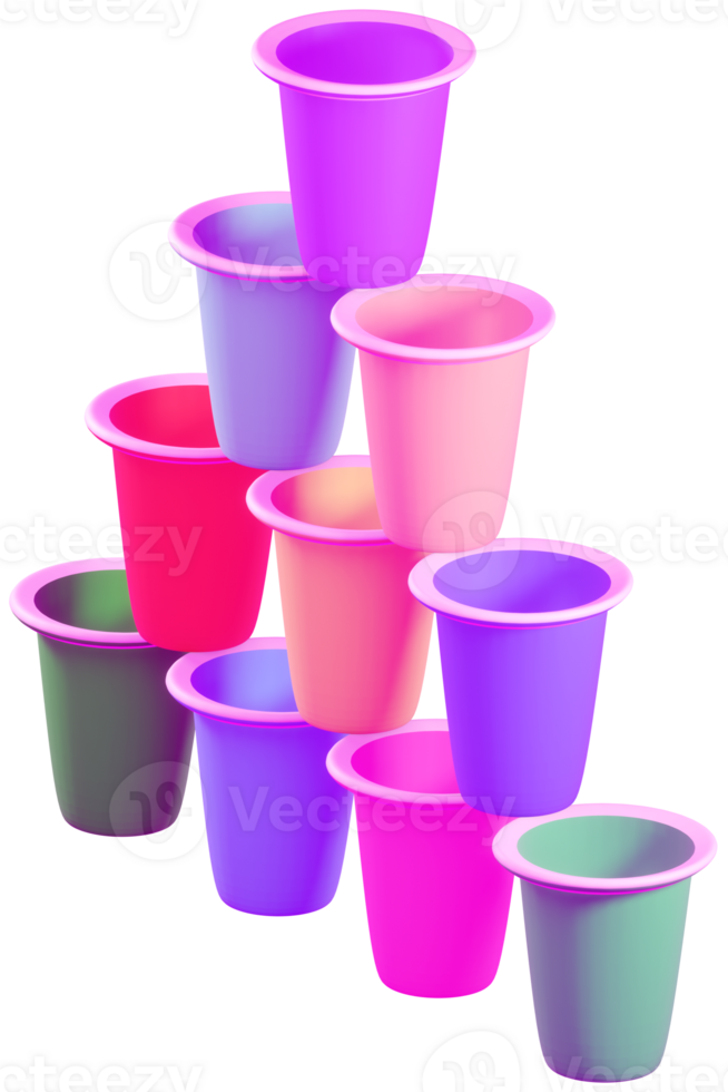 3D model water cups made of plastic on transparent background png