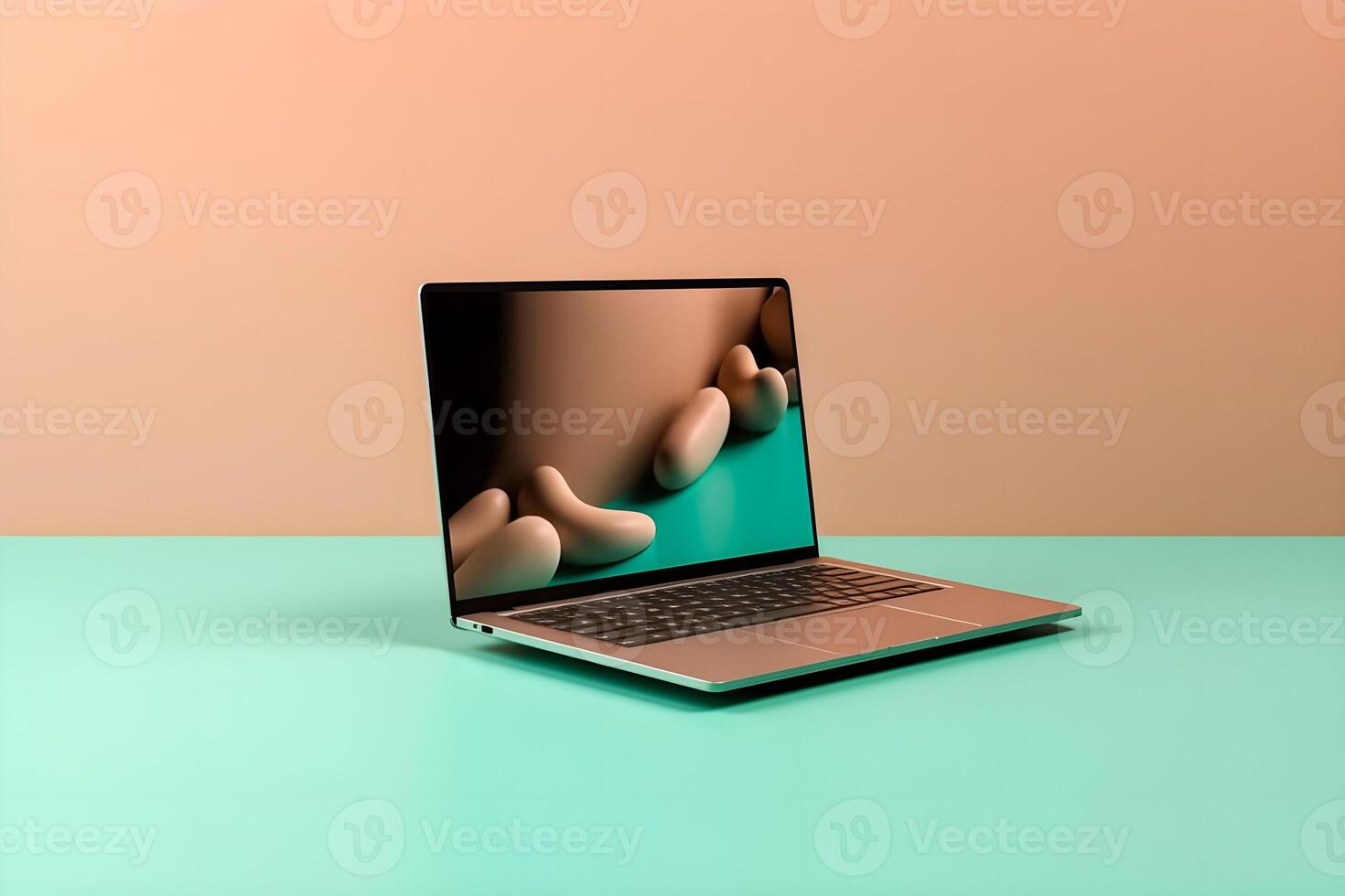 Sleek Laptop Mockup Trendy Background, High Quality and Realistic, Perfect for Marketing photo